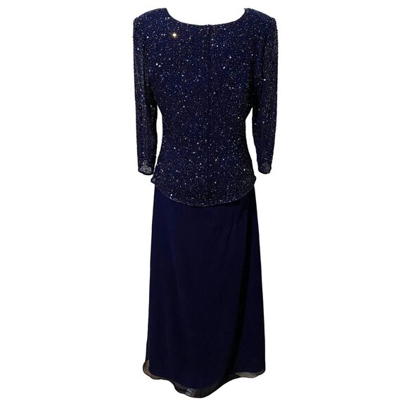 Laurence Kazar Beaded Top Maxi Dress L Navy Blue - Picture 5 of 9
